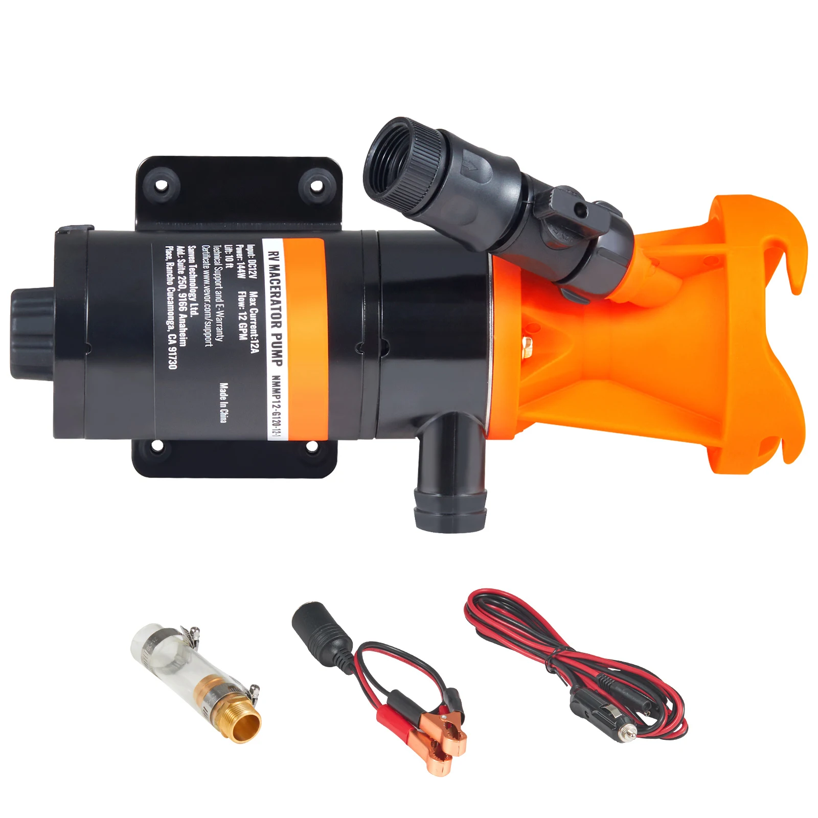 SucceBuy RV Portable Macerator Pump 12V 12GMP with Detachable Quick Connection Valve Metal Hose Clamp Power Cord RV Motorhome