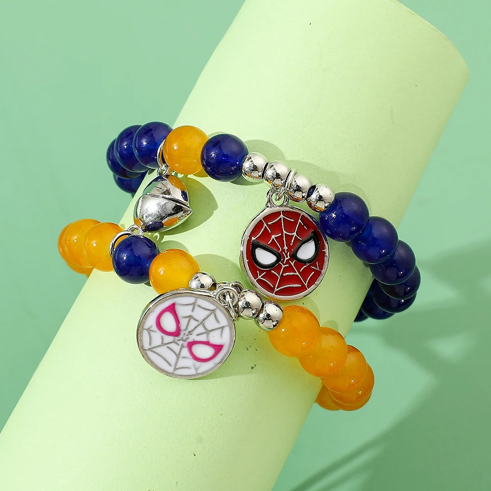 2pcs Spiderman Matching Bracelets for Couple Best Friends Bff Magnet Heart Bracelets Goth Jewelry Gifts for Women Halloween Gift