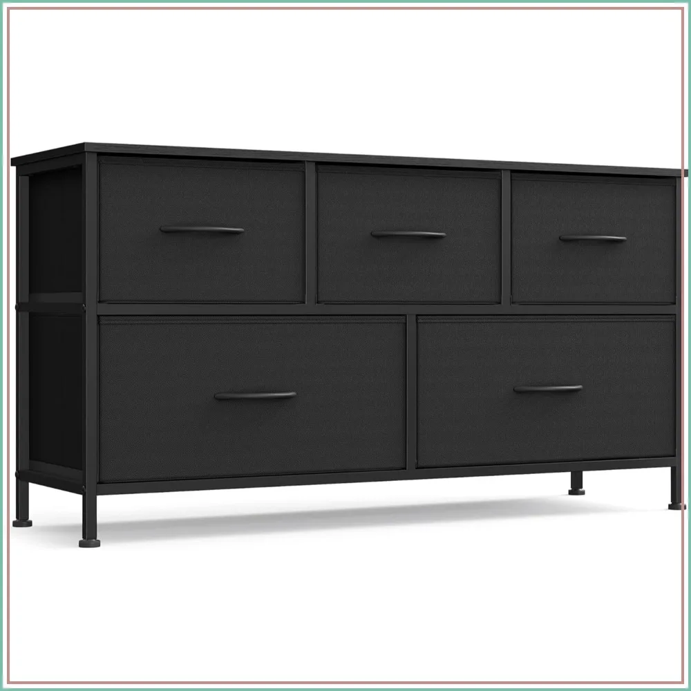Modern 5-Drawer Dresser for Bedroom, Steel Frame, Easy Assembly, Ink Black