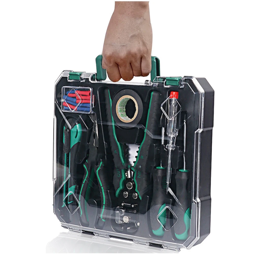 8-Piece Carbon Steel Tool Set with Automatic Wire Stripper Screwdriver Pliers for Home Repair and DIY Projects