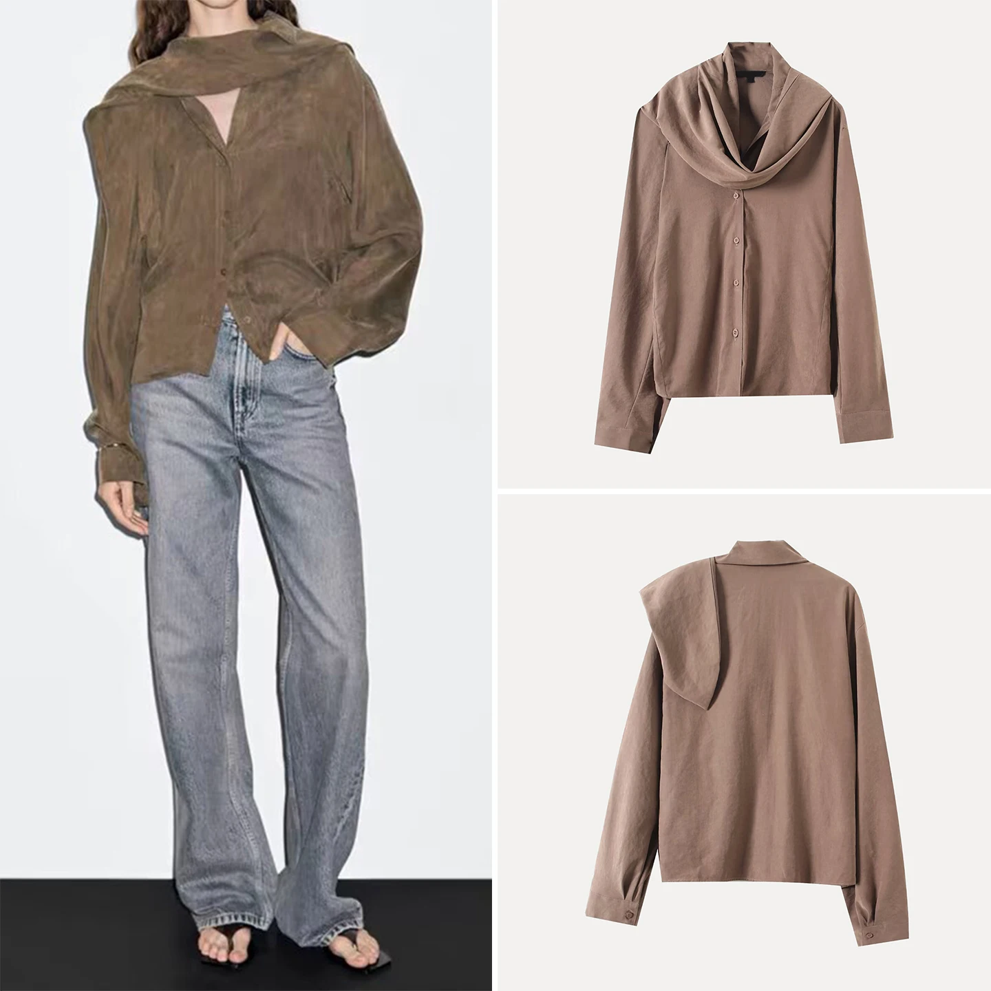 Z 2025 Herbst Neue frauen Lange Sve Schal Kragen Casual Sle irt Bequeme Regelmäßige Dünne Andere Material 00%