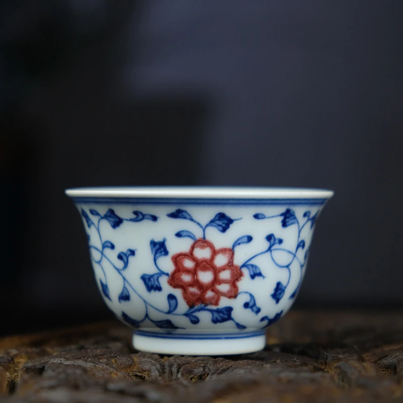 

Расписанная вручную сине-белая фарфоровая чайная чашка с дизайном лотоса, старинная китайская чашка для напитков, ретро-чайный набор в китайском стиле.