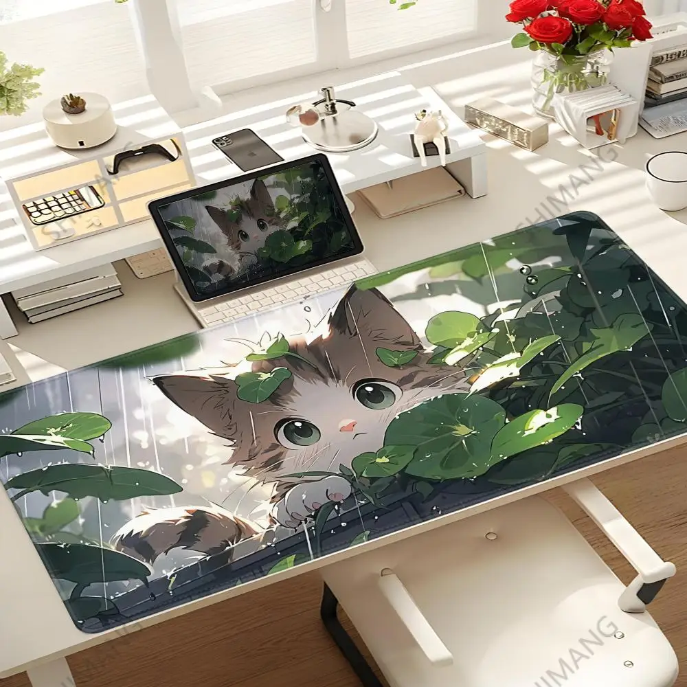 

Green Plants Mouse Pad Computer Flowers Cat Gaming Desk Mat Large Anime Gamer Cabinet Mousepad Laptop Kawaii Extended Desk Mat
