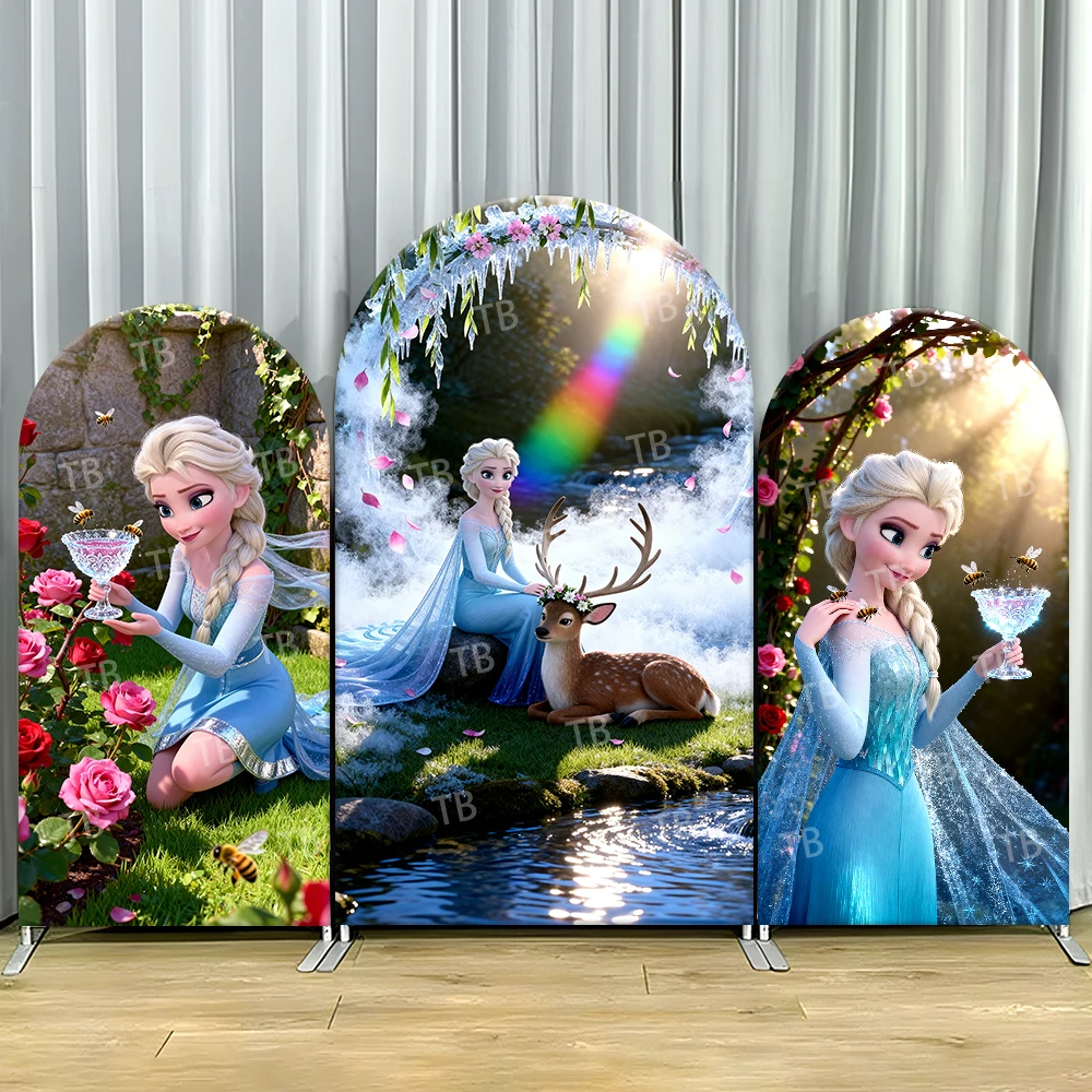 

TB Disney Frozen Princess Elsa Arch Backdrop Cover Flower for Girls Birthday Baby Shower Party Decor Photo Background Wall Props