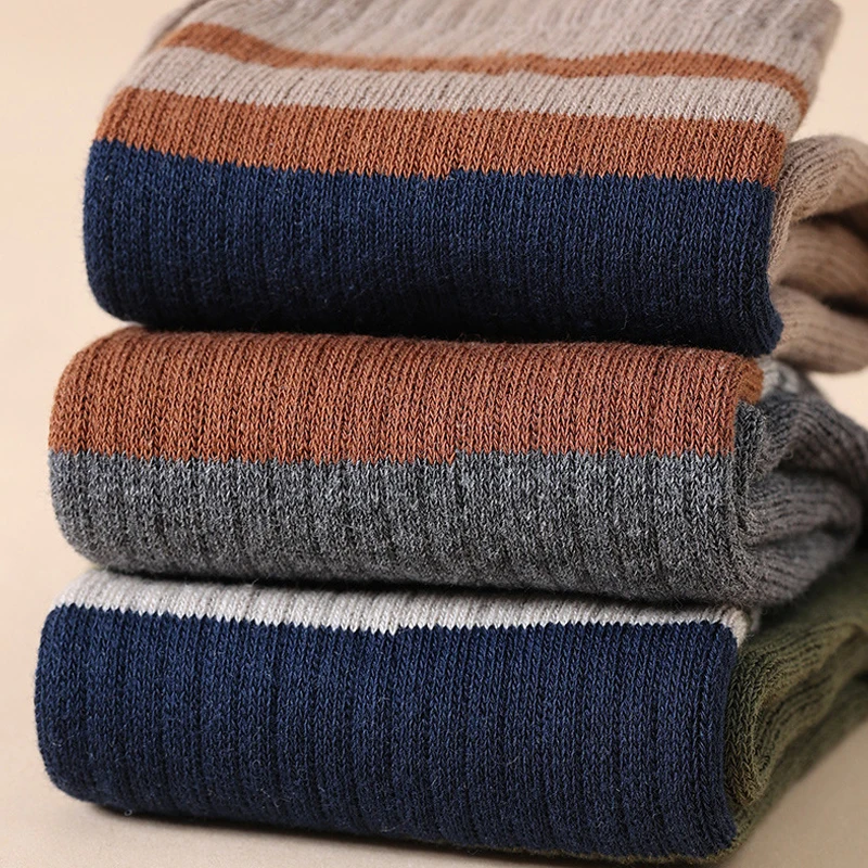 5 paires de chaussettes à bout éponge pour hommes, en coton rayé, épais, doux, élastique, absorbant la sueur, garde au chaud, robe de soirée longue, chaussettes joyeuses à 5 doigts