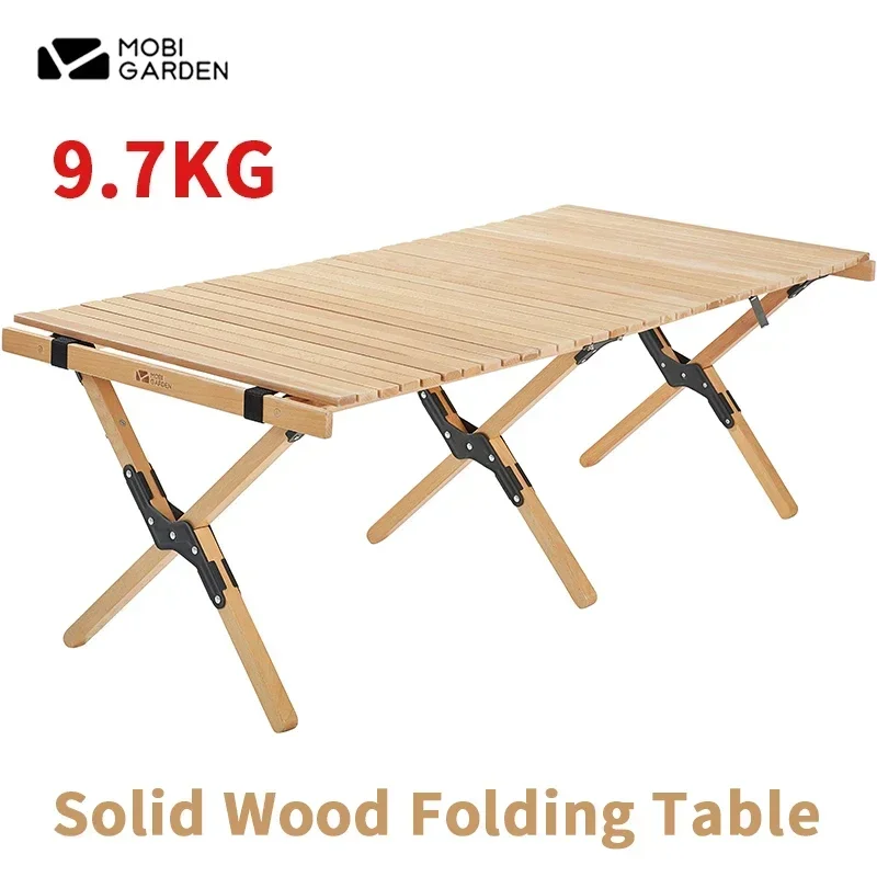 MOBI GARDEN Camping Folding Table Travel Picnic Park Barbecue Hiking Solid Wood Can Bear 30kg Stable Portable Egg Roll Wooden