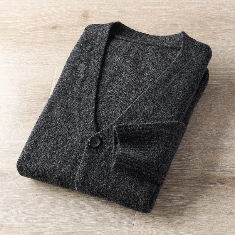 

Модный, мягкий и удобный мужской вязаный кардиган с V-образным вырезом из смесовой шерсти, теплый, осенне-зимний, с открытым передом, повседневный трикотаж