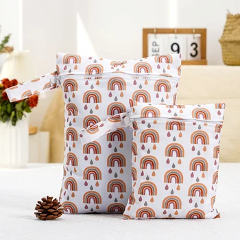 Elinfant-Ensemble de Sacs à Couches Réutilisables pour Bébé, Imprimé Dessin Animé, à la Mode, Fermeture Éclair, 2 Pièces