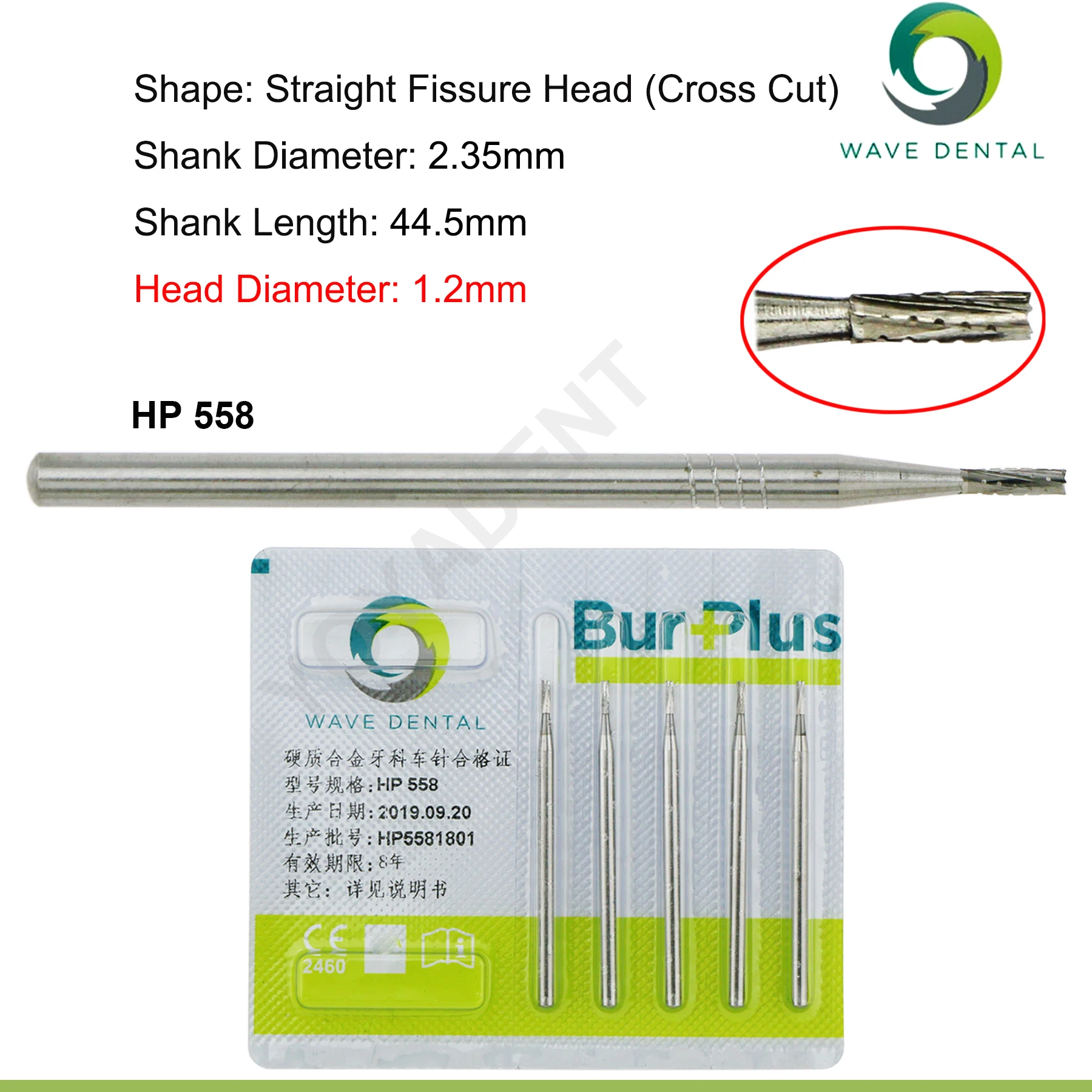 WAVE Dentistry Drill Dental Tungsten Carbide Burs Straight Fissure Slow Burs 2.35mm For Straight Nose Cone Low Speed Handpiece
