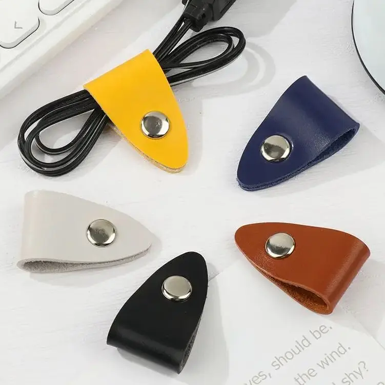 USB Leather Cable Strap Cable Tie Wrap Cord Management Holder Earphone Protector Cable Clip Wrap Winder Wire Ties Cord Organizer