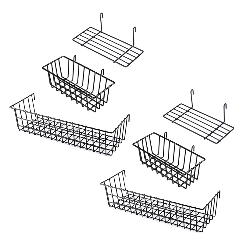 6 Pieces Hanging Basket Straight Shelf Flower Pot Display Holder For Wire Wall Grid Panel, Bread Basket Iron Rack