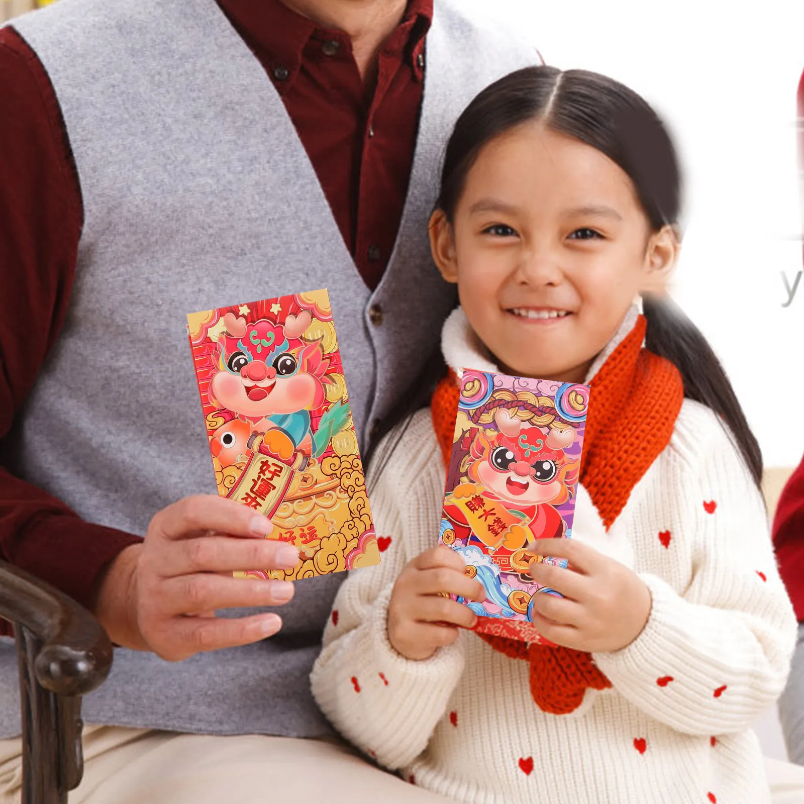 

6 Pcs Red Envelopes Lucky Money Bags Chinese New Year 2024 Dragon Decor Paper Packets Gifts auspicious peace fitness traditional