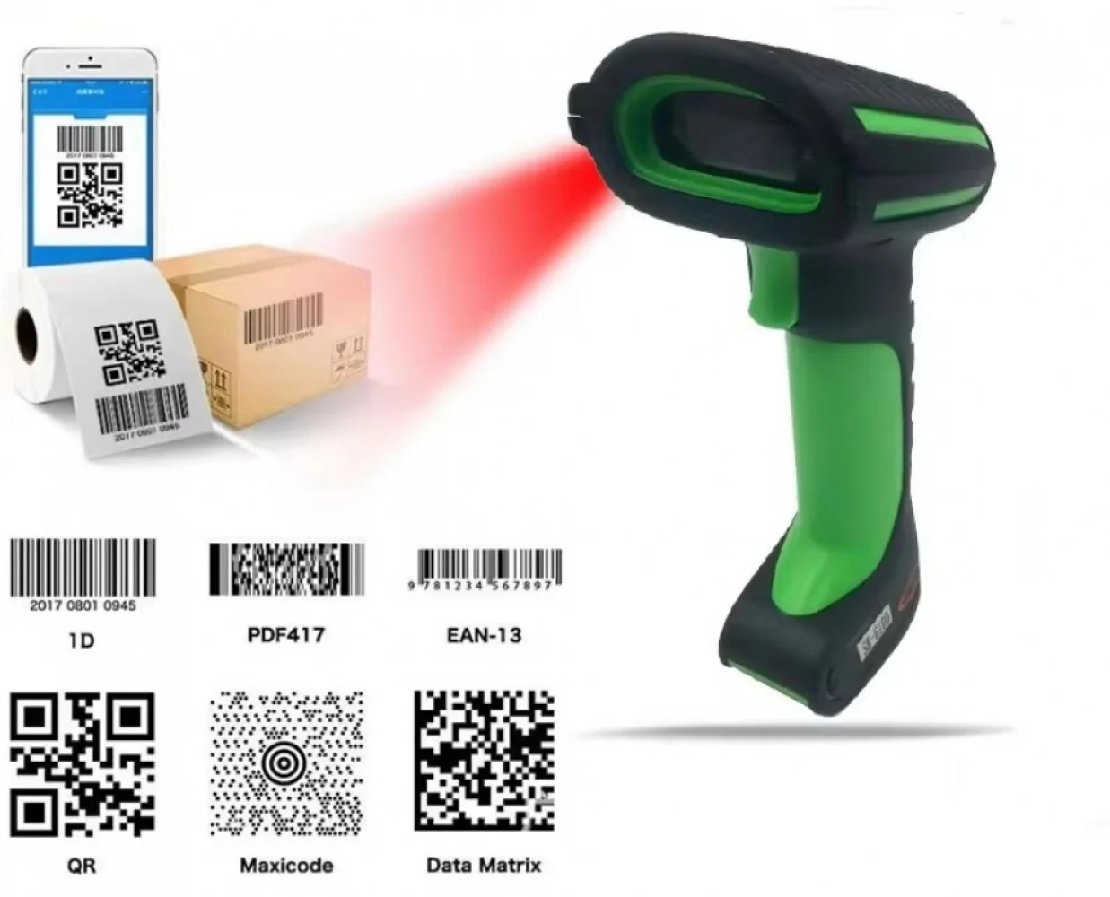 Беспроводной промышленный 2D-сканер штрих-кодов 2,4G IP65 DPM ударопрочный, дополнительная высокая производительность