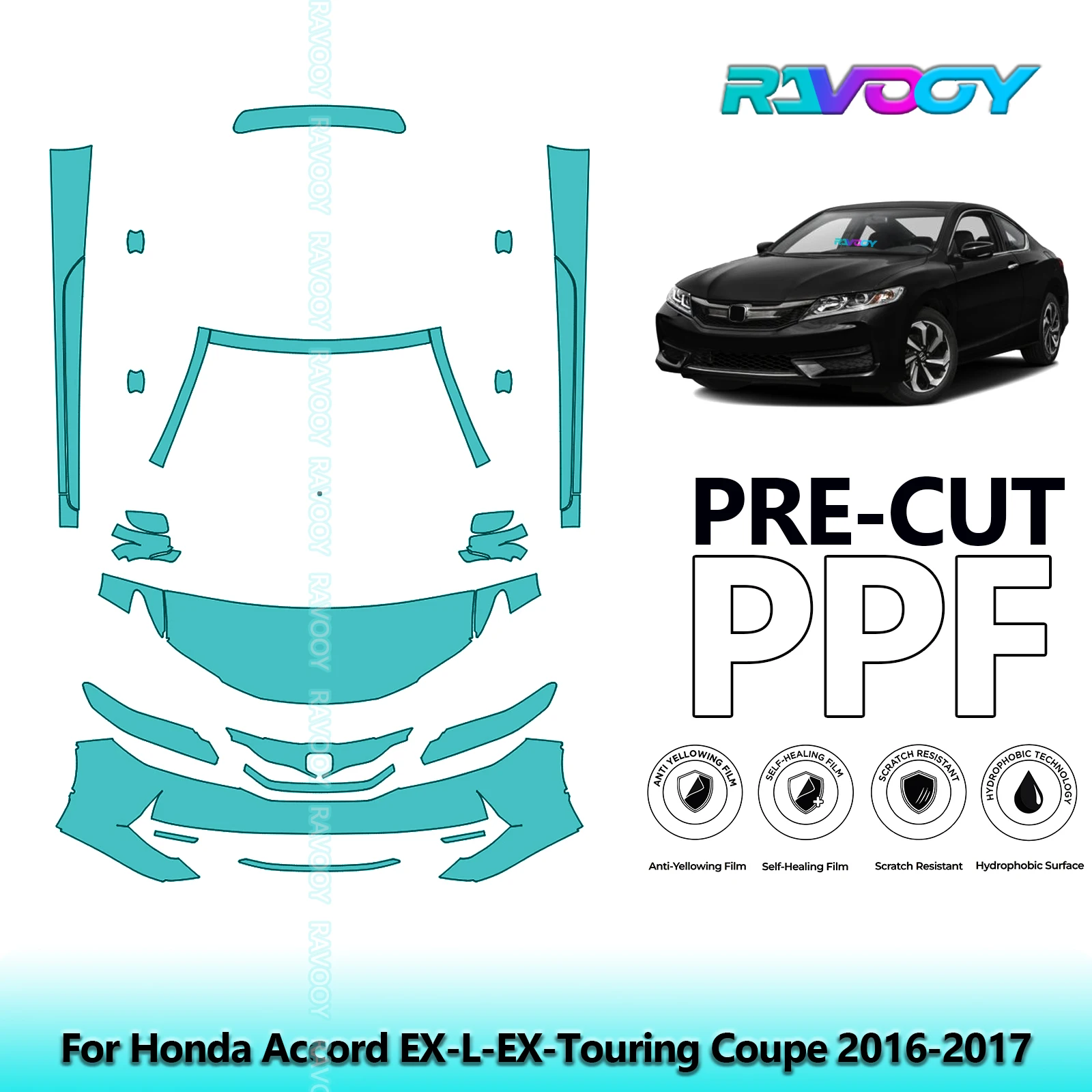 

8.5Mil Precut Paint Protection Film PPF Clear Bra Front Kit+Rockers For Honda Accord EX-L-EX-Touring Coupe 2016-2017