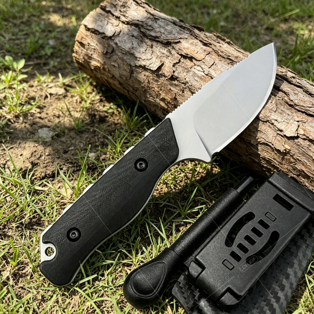 Camping Essential Fishing Straight Knife Serrated Spine Design Multi-functional Outdoor EDC Emergency Cutting Knives with Sheath