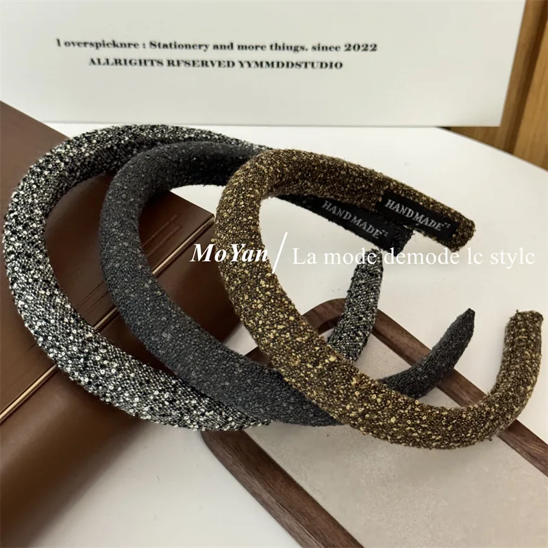 2025 Vintage Black Gray Hair Hoop Hairband for Women Girl Korean style Sweet Cute Fabric Sponge Headband Hair Accessories