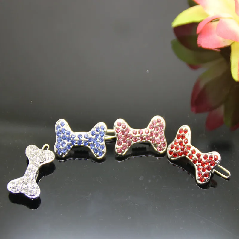 Cute Pet Lovely Bone Rhinestone Hairpins Pet Dog Bows Hair Clips for Puppy Dogs Cat Yorkie Teddy Pet Hair Decor Pet Supplies