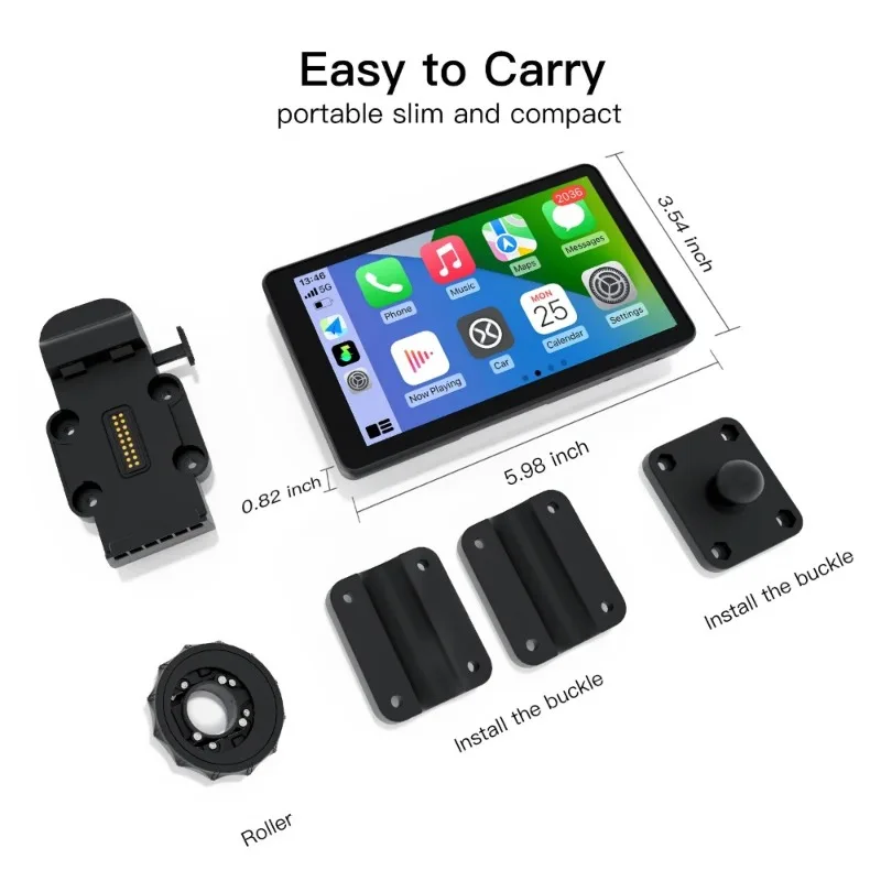 מסך ניווט GPS Carabc Motorcycle Carplay עם מצלמת Dashcam IPX7 עמידה במים בגודל 6 אינץ', תצוגת מגע למוטו אנדרואיד אוטומטי