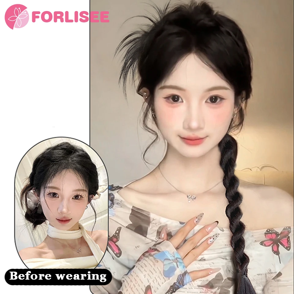 FORLISEE  Synthetic Ponytail Wig Women's New Chinese Twisted Braids Claw Clip Side Braid Ancient Style Gentle Ponytail