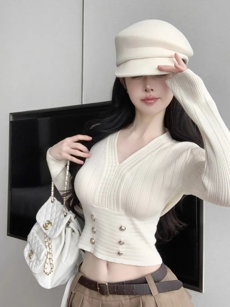 Fashion Small Fragrant Sweet Chic Knitted Women Sweater Cardigan Ladies Hotsweet Sexy Basic Pull Femme Fit Soft Warm Crop Tops