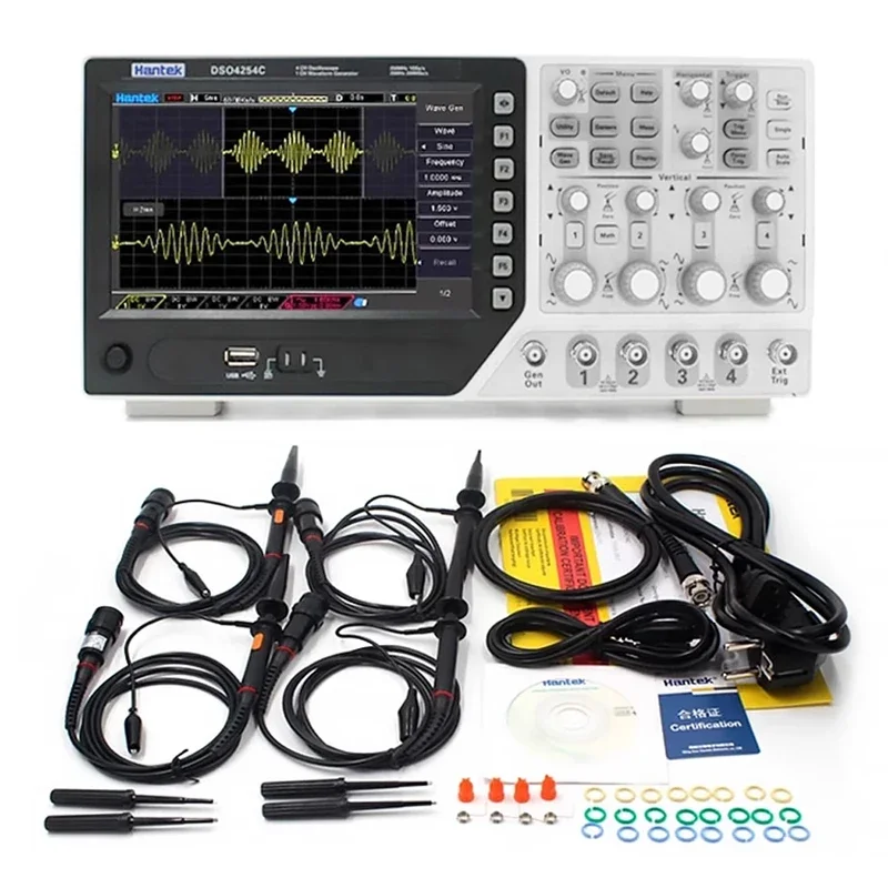 Hantek DSO4254C 4-channel digital oscilloscope 250MHz 1GSa/s + 25MHz signal generator + External Trigger + DVM + Automatic Range