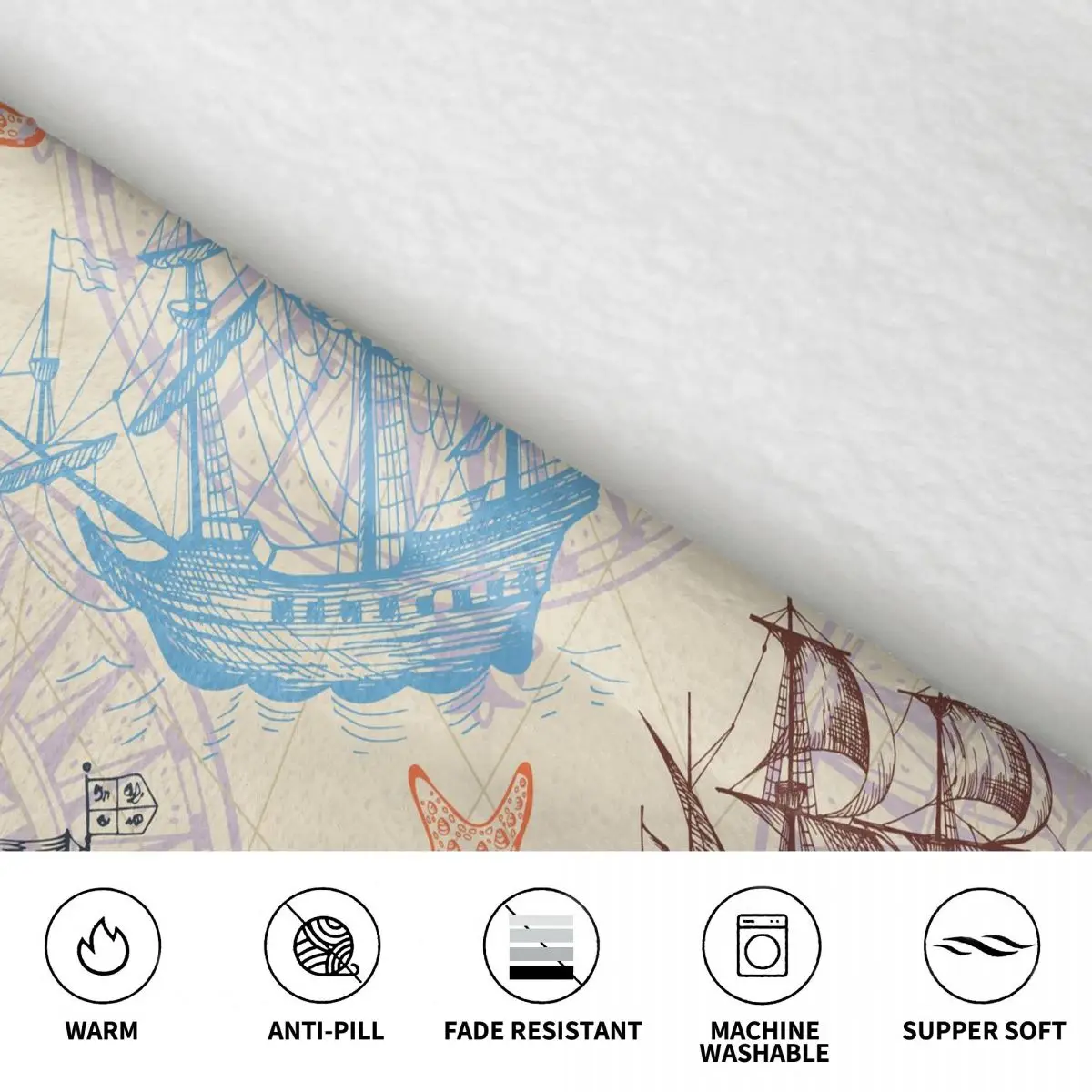 Wearable Blanket Hoodie Sailboat Sea Oversized Sweatshirts Blanket Warm Cozy Flannel Fleece Sherpa Blanket with Pockets 6