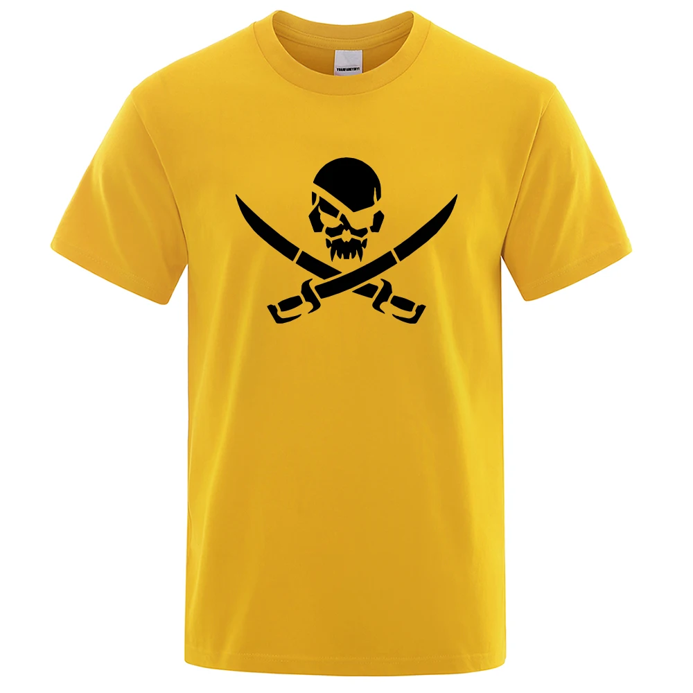 Pirate Skull Logo Funny Print T-Shirts Men Fashion Loose Tshirs Breathable Summer T-Shirts 100% Cotton Oversize Mens Tee Clothes