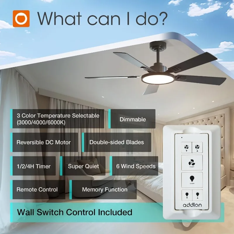 

Ceiling Fans with Lights, 52 inch Black Ceiling fan with Light and Remote Control, Reversible, 3CCT, Dimmable, Noiseless