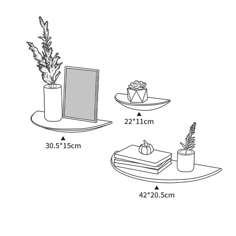 Wooden Semicircle Wall Shelf Background Wall  Home Decoration Hanging Projector Display Stand Storage Organization Suspension