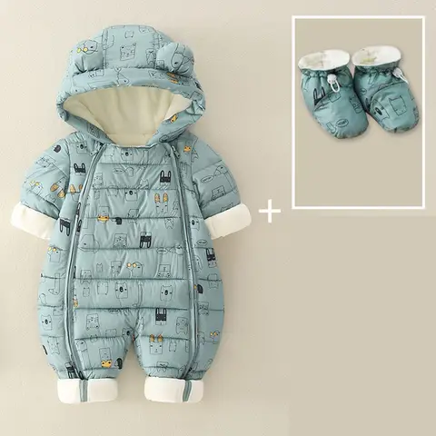 2026 Newborn Baby Jumpsuit Hooded Plus Velvet Warm Winter Wear Baby Boys Snowsuit Toddler Snow Suit Girl Cotton Overalls Rompers