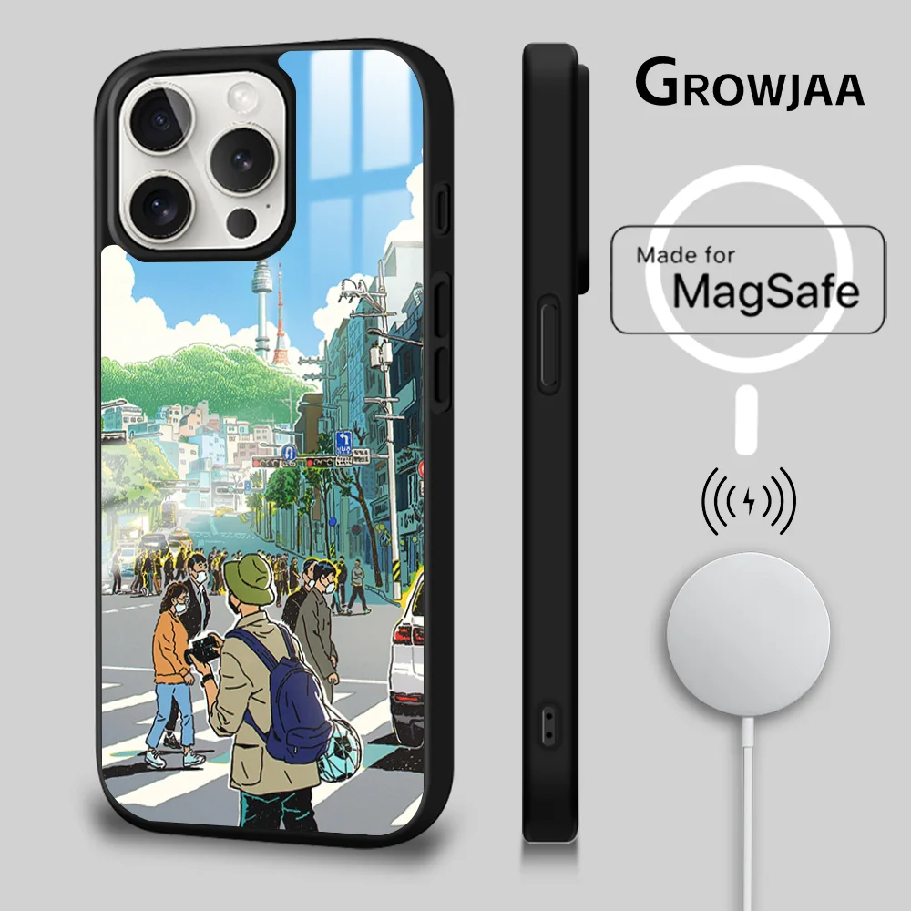 Urban Daily Illustration Phone Case For iPhone 16 15 14 13 12 11 Pro Max Plus Mini Magsafe Mirror Wireless Magnetic Cover