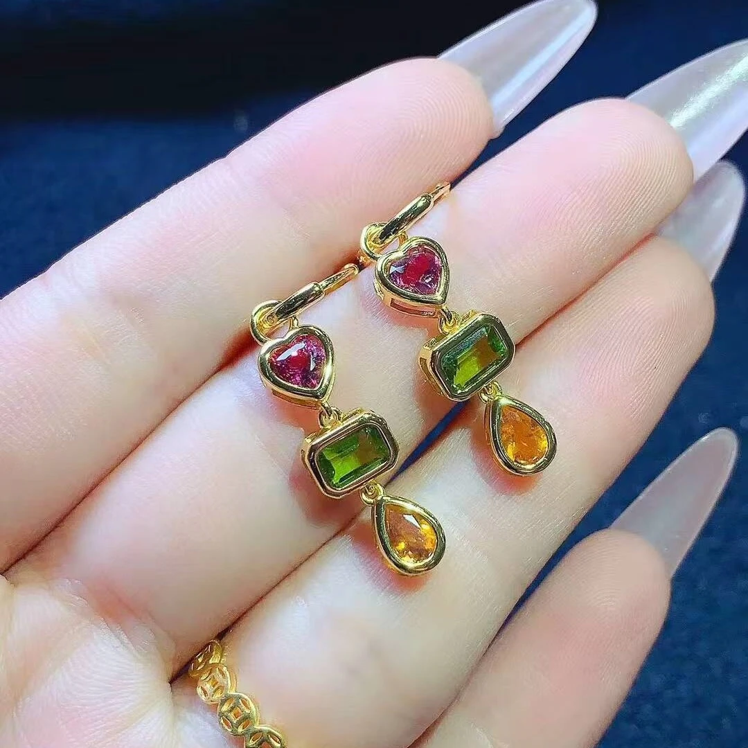 KJJEAXCMY exquisite Natural Tourmaline women's Earrings,S925 silver electroplating process inlay,for birthday party and New Year