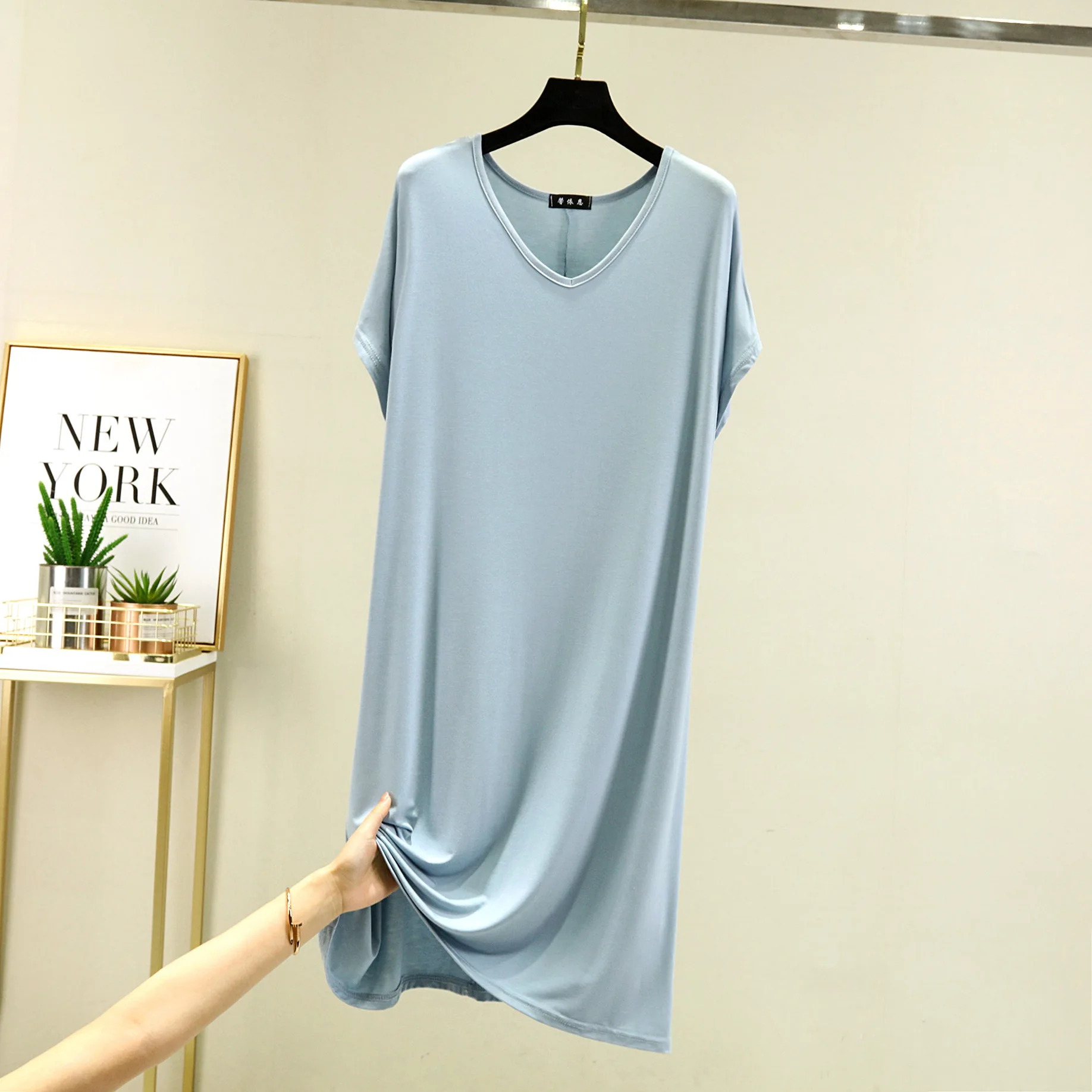 Summer Women's Nightgowns For Sleeping Nightie Plus Size Homewear Night Dress Solid Colour Short Sleeve Sleepwear Nightdress