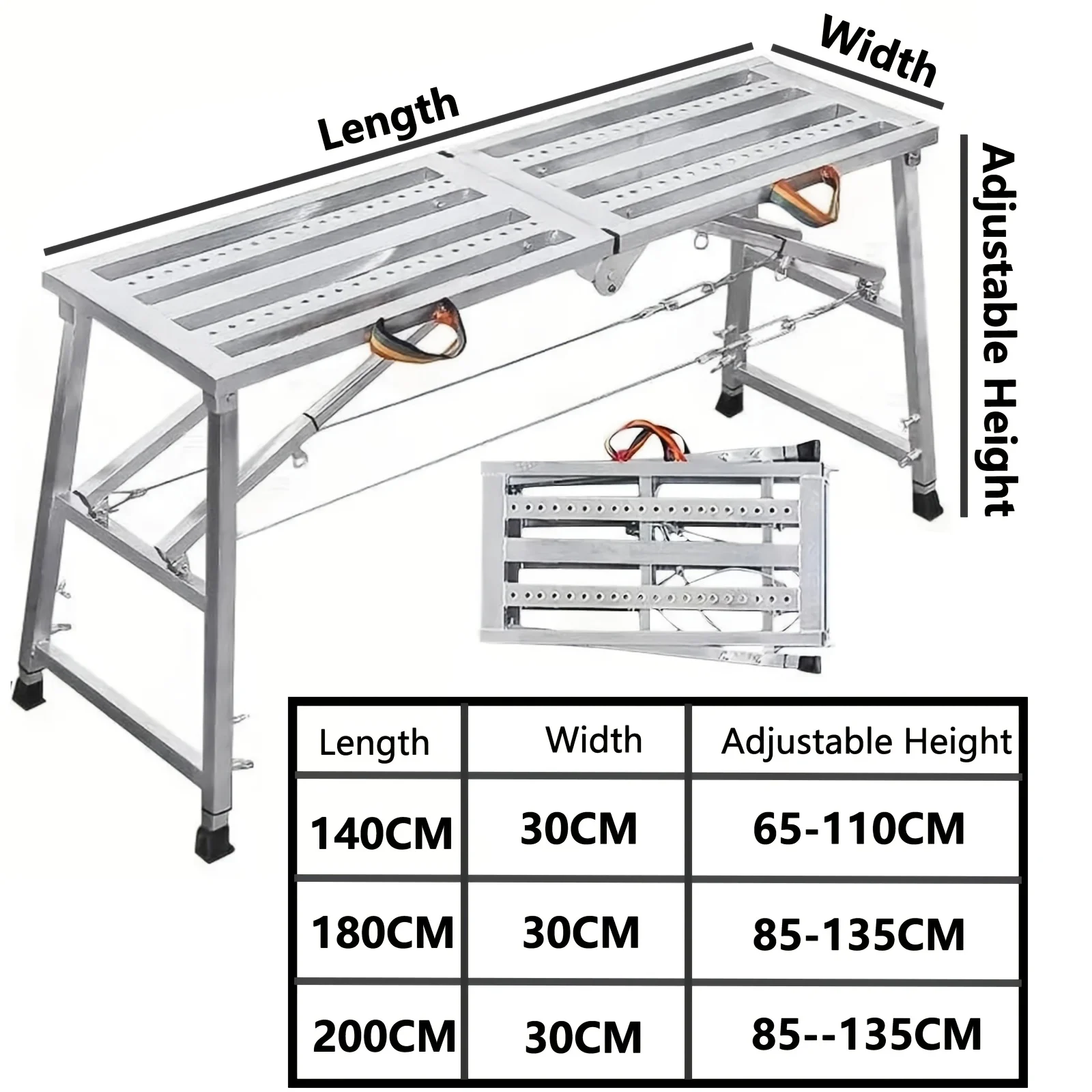 

Portable Multipurpose Folding Scaffolding Work Platform | Carbon Steel Structure, Adjustable Height, 881.85 LB Duty Rating, Suitable For RV Cleaning, Painting, Car Washing, Furniture Sanding