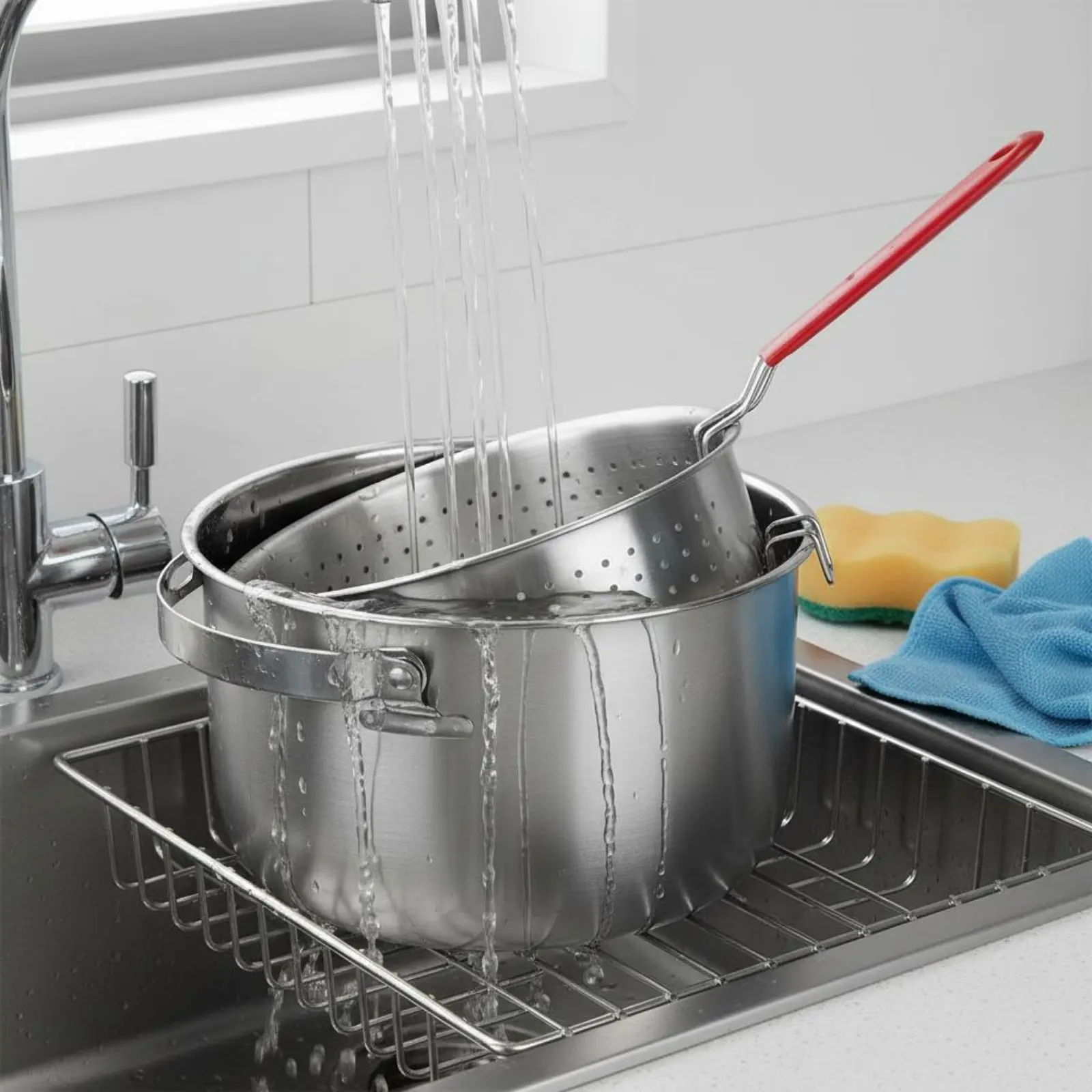 Stainless Steel Deep Fryer Pot Heat Insulated Frying Pot with Strainer Basket Small Deep Fryer Set Dishwasher Safe for Beginners