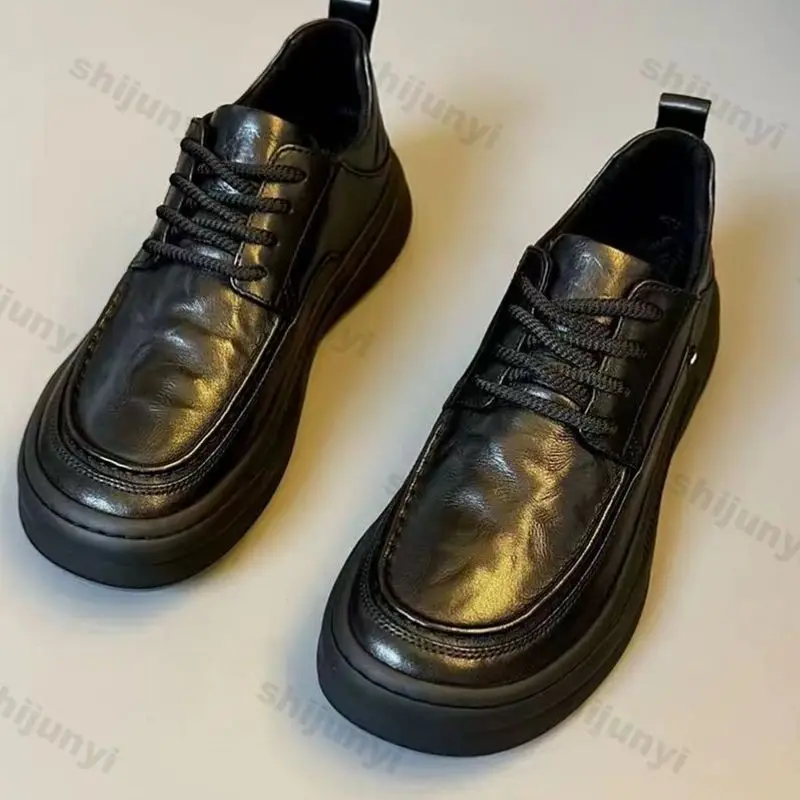 Men's New Business Casual Board Shoes Round Toe Fashionable British Versatile Breathable PU Leather Soft Soled Formal Shoes