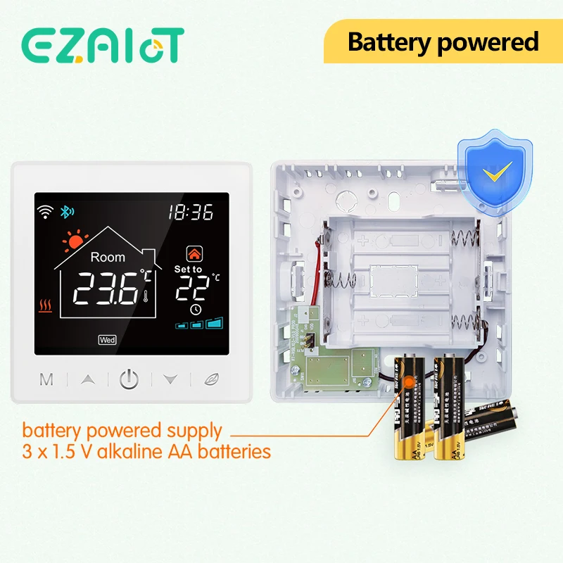 WiFi Termostato sem fio alimentado por bateria para quarto, caldeira a gás, inteligente Tuya, controlador de temperatura remoto programável, RF433