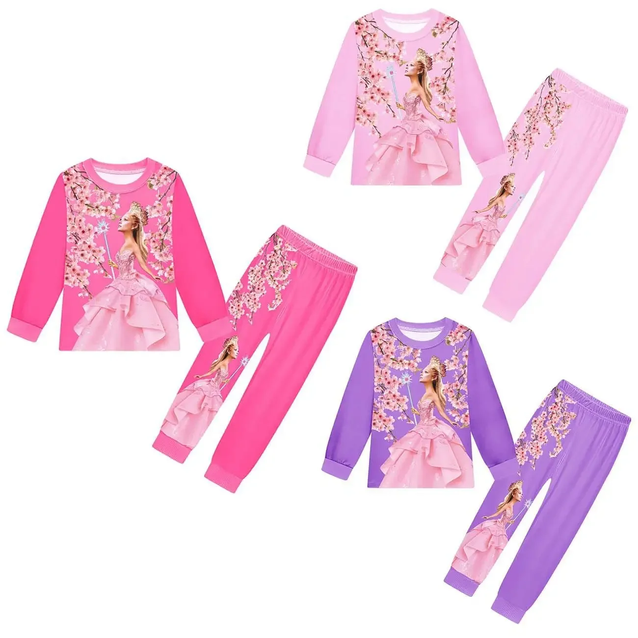 

Kids Girls Movie Wicked Witch Glinda Print Princess Long Sleeves T Shirt Pants Set Outfit Halloween Cosplay Costume
