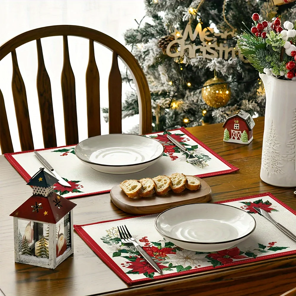 VIKAMA Christmas beige leaf patterned potted table mat, heat-resistant table mat, suitable for kitchen and home decoration