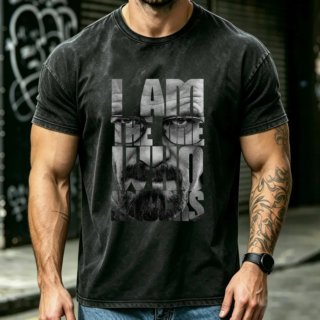 washed T Shirt I AM THE ONE WHO KNOCKS Breaking Heisenberg Walter Bad White vintage Washed Versatile fashion Stylish