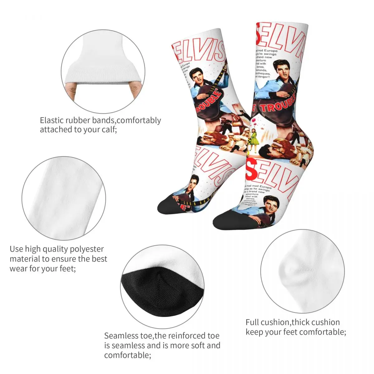 Funny Crazy Sock for Men Poster Hip Hop Harajuku E-Elvis Singer Presley Happy Quality Pattern Printed Boys Crew compression