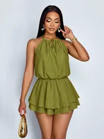 Elegant Ladies Solid Color Off-Shoulder Jumpsuit Short Sleeve Casual Comfortable Women's Romper in Basic Colors - Image 3