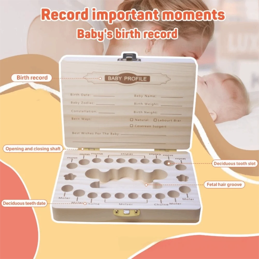 Wooden Baby Teeth Keepsake Box Smooth Wood Material Well-Structured Memory Souvenir Organizer Compact Dust-Proof