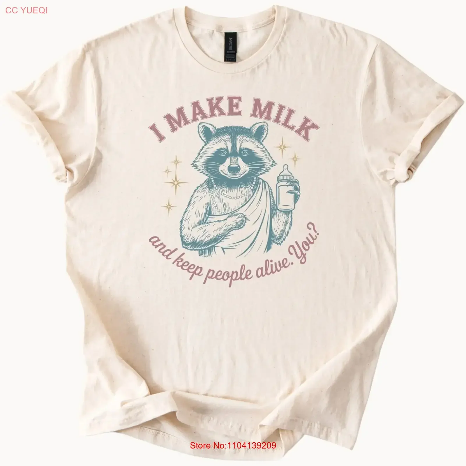 Raccoon I Make Milk T Shirt Cute Animal Mom Breastfeeding  vintage Washed graphic Top For Everyday Wear Versatile Slightly