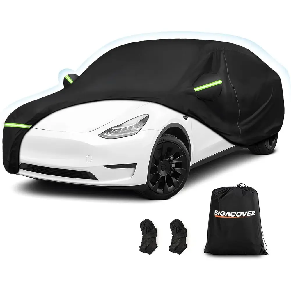 

All-Weather Waterproof Tesla Model Y Car Cover - Heavy Duty, Hail & Wind Resistant, Long-Lasting, with Charge Port Access and Si