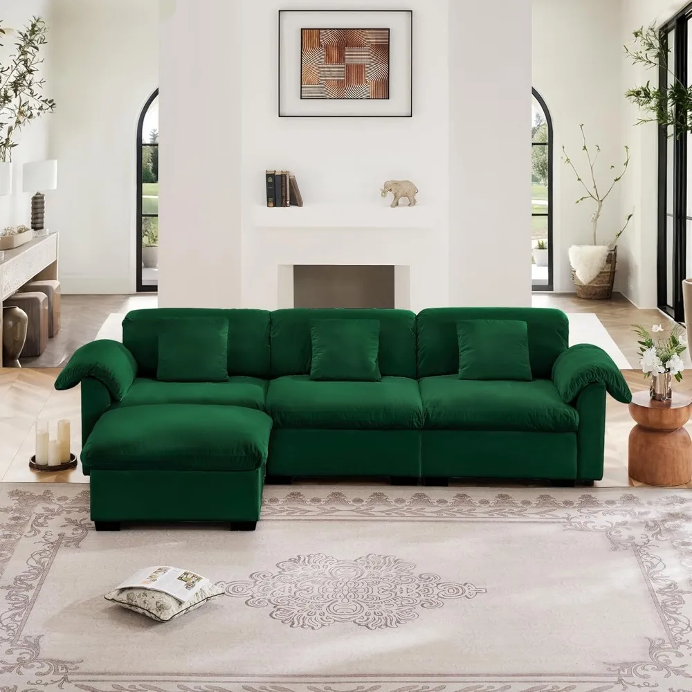 Convertible Modular Sofa Sectional Couch with Reversible Chaises,3 Seat Velvet Sectional Cloud Sofa Couch with Storage