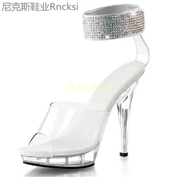 13cm Thin waterproof platform, high-heeled catwalk, super high-heeled fishmouth, thin-heeled transparent sandals