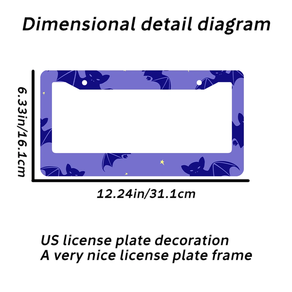 1 قطعة نمط الخفافيش الأرجواني 2-Hole إطار لوحة الترخيص ، مادة الألومنيوم ، 6x12 بوصة مع مجموعة المسمار ، الكرتون متعة سيارة الديكور Gi