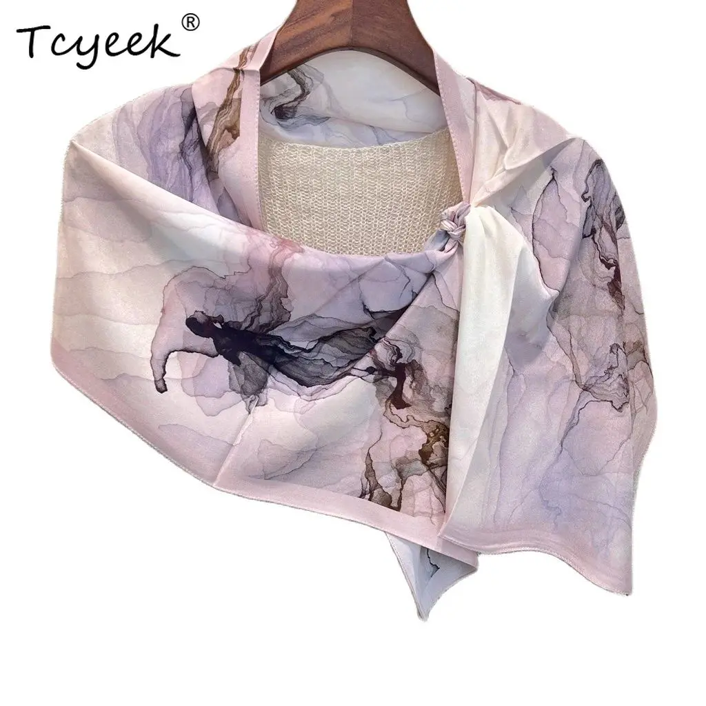 

Tcyeek, 14MM 100%Pure Slik Elegant Narrow Scarf, 150cm Ink Wash Printing, Mom Gift Commute Scarf, 2024 Summer Autumn A465138QC