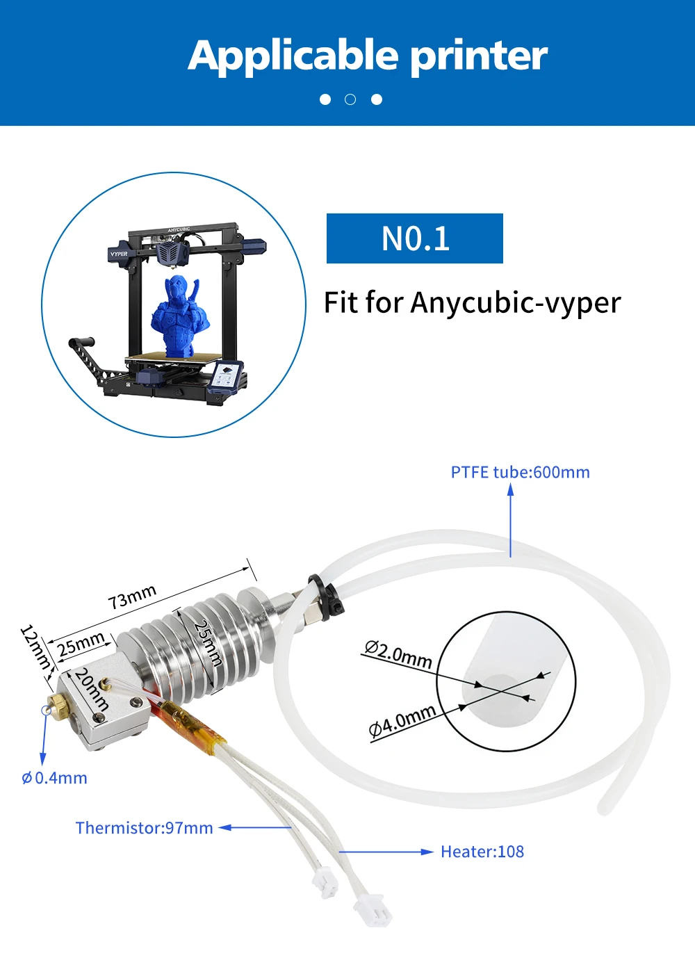 3D Drucker Hotend Für Anycubic Vyper Chiron 24V 40W Heizung Mit Hotend Kühlkörper 3D Druck Teile J kopf Extruder 0,4mm Düse – Detail 5